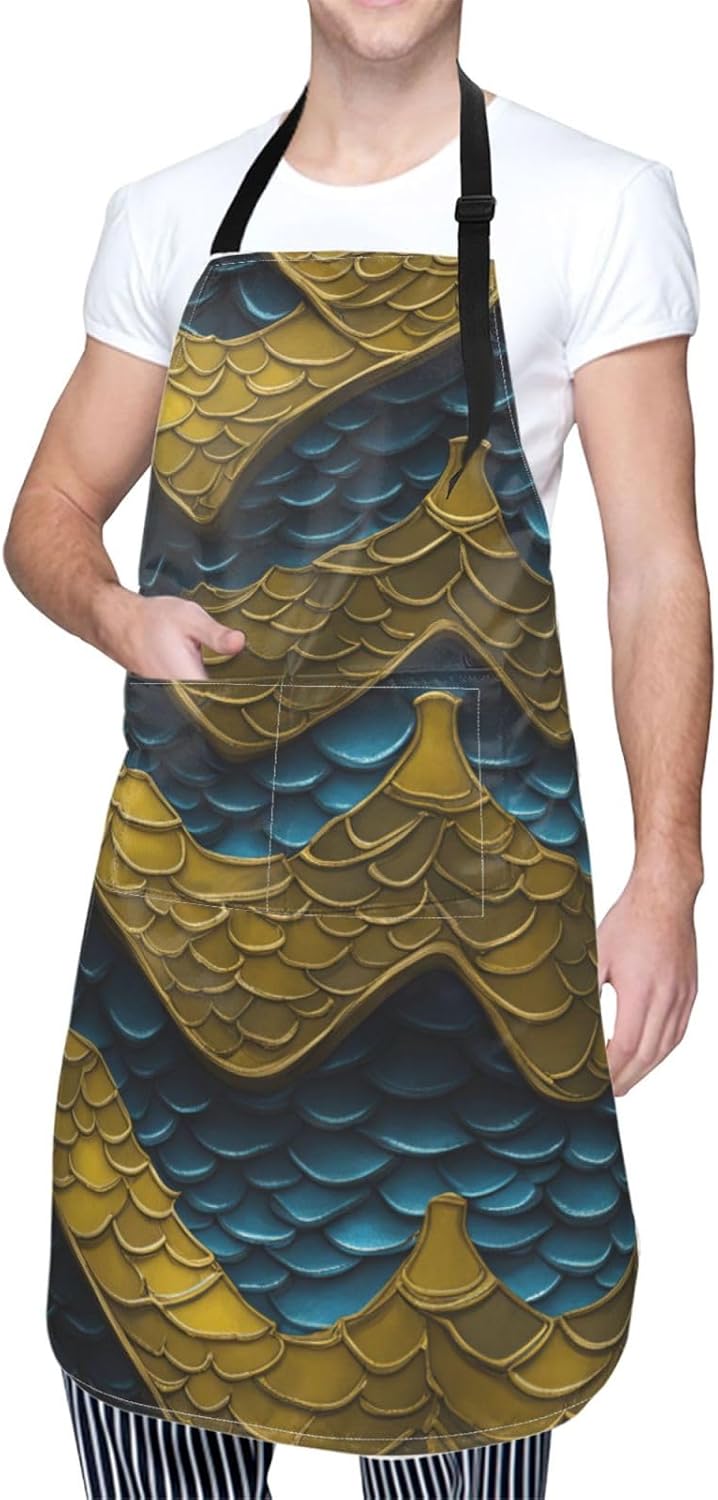 YANYU Dragon Scale Print 28x33 In Kitchen Apron Stylish Chef Apron wit