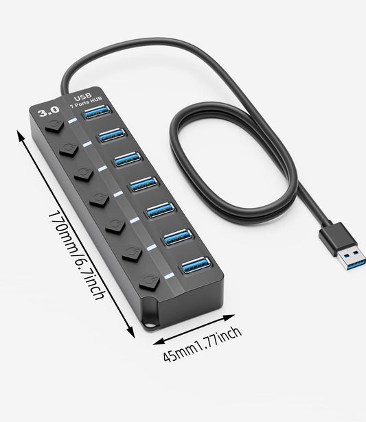 USB 3.0 Hub, PANPEO 7-Port USB Data Hub Splitter with 3ft Long Cable U