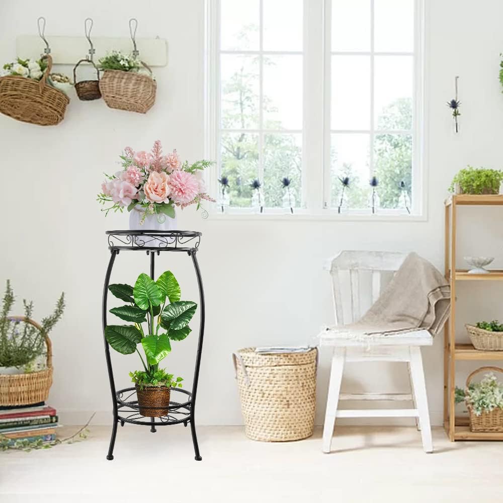 Plant Stand Indoor Outdoor 27.1'', 2 Tier Tall Metal Plant Stands, Hea