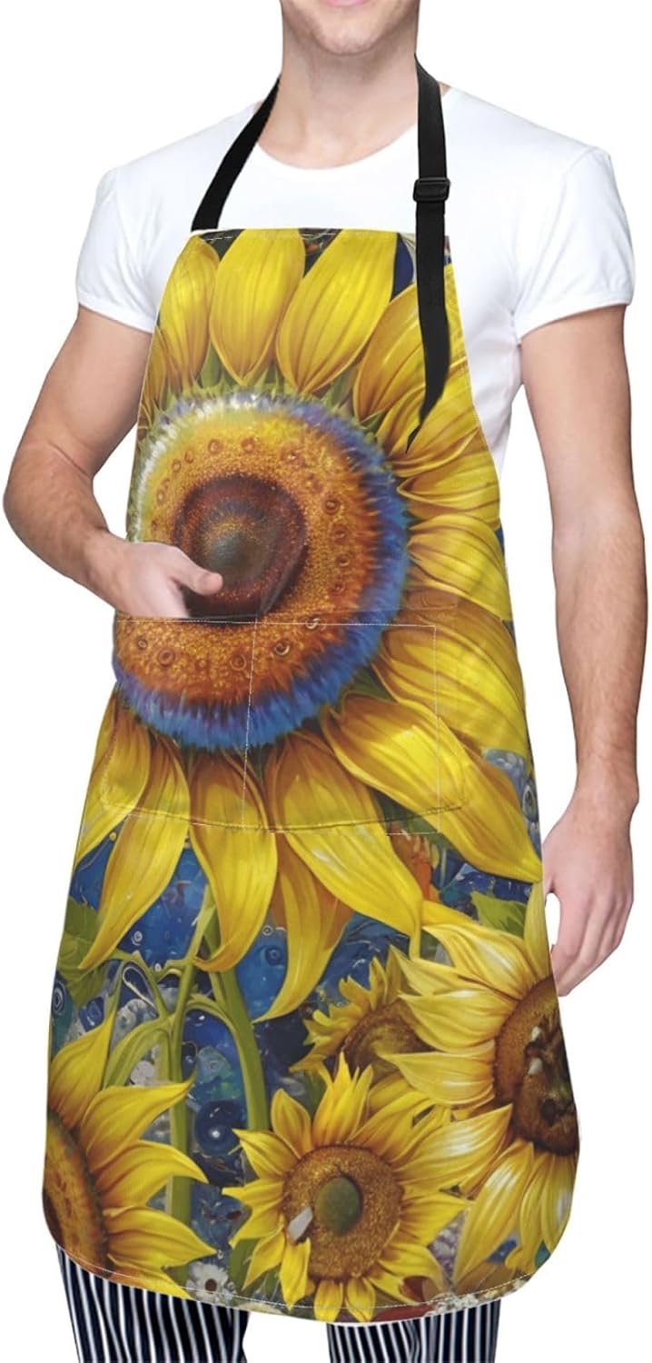 YANYU sunflower Print 28x33 In Kitchen Apron Stylish Chef Apron with Pockets for Cooking Baking Painting