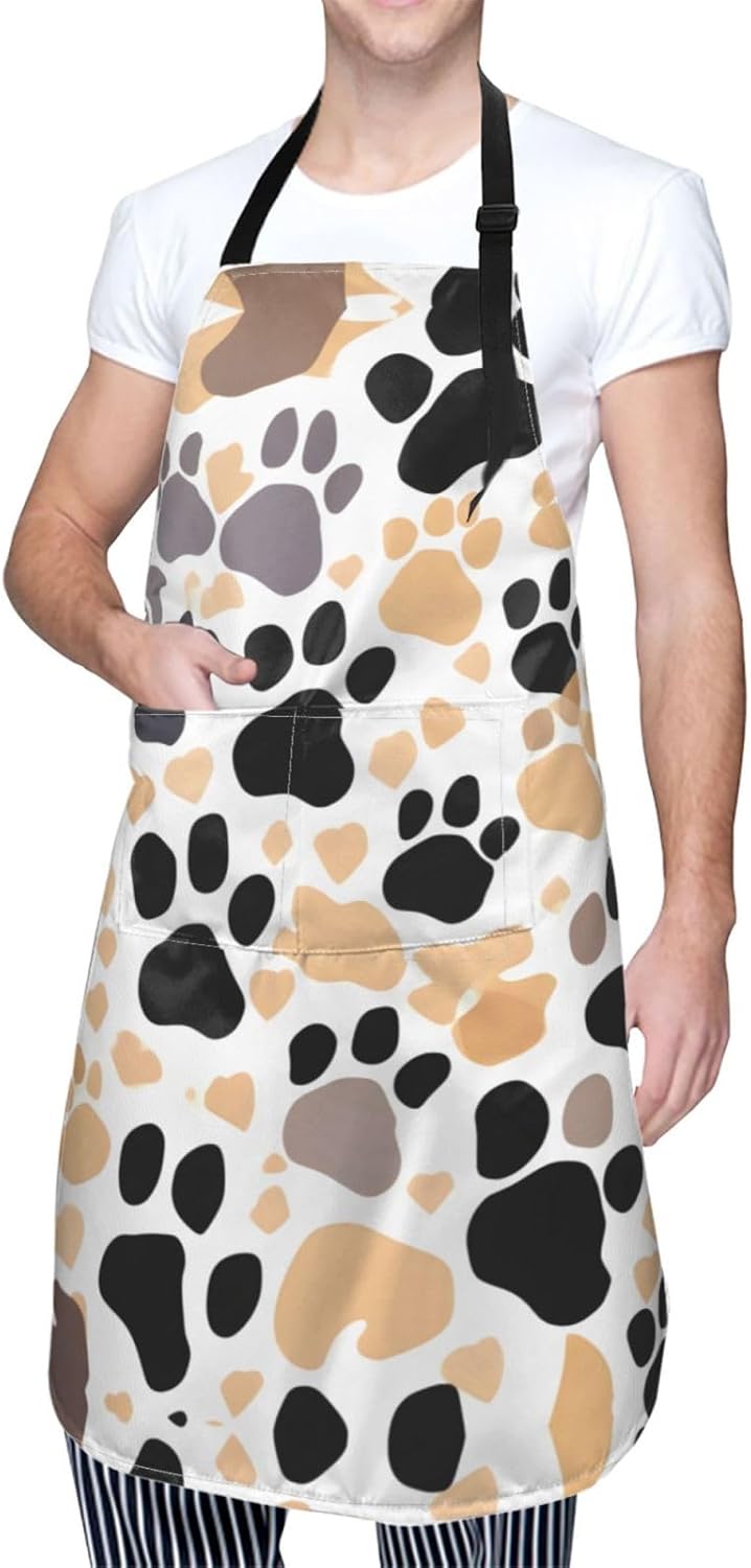 Cute Dog Paw Prints Print Laundry apron 28x33 In Waterproof Kitchen Apron with Pockets for Cooking Baking