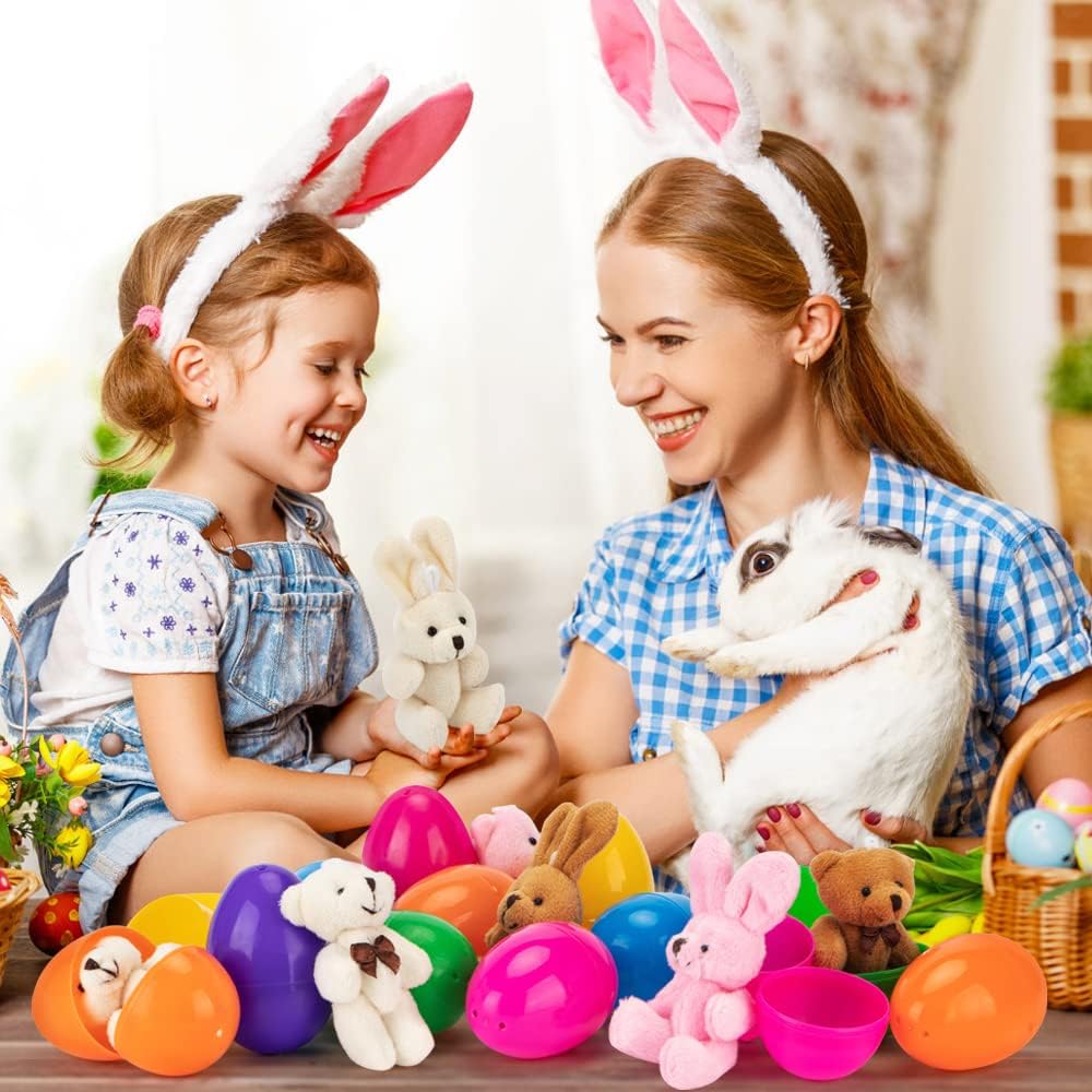 NEWBEA 12 Pack Prefilled Easter Eggs with Stuffed Animals,3.15" Plasti