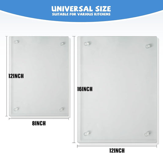 Tempered Glass Cutting Board for Kitchen, Clear Glass Board for Countertop, Heat Resistant, with Non-Slip Feet, 12x16" & 12x8" 2 Pcs Clear