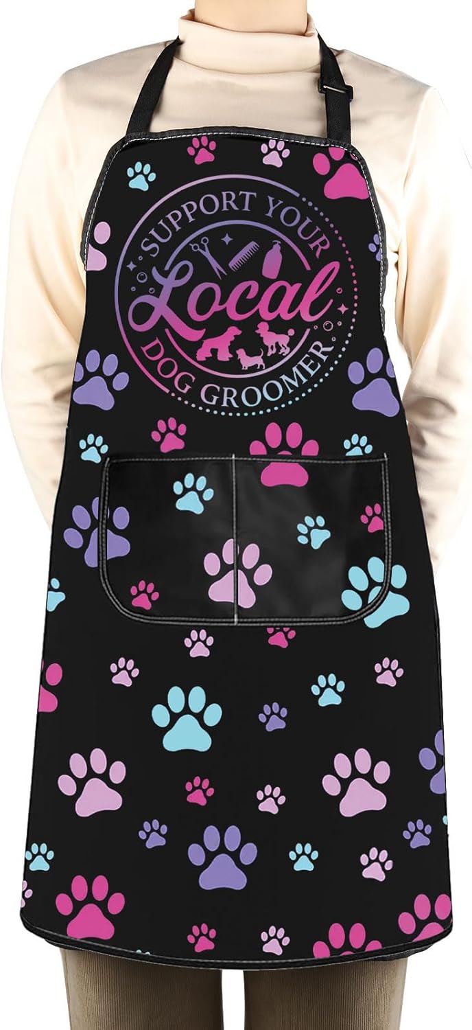 WCGXKO Support Your Local Dog Groomer Kitchen Apron Dog Hair Grooming Gift Cute Pet Grooming Gift