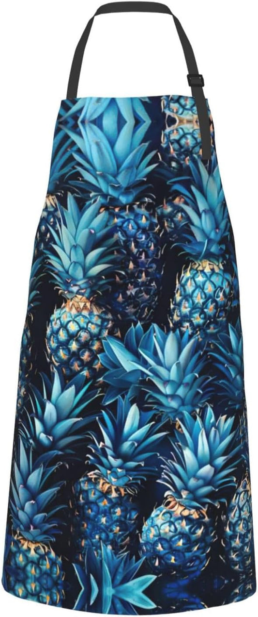 Blue pineapple print Waterproof chef's apron with pocket apron for kit