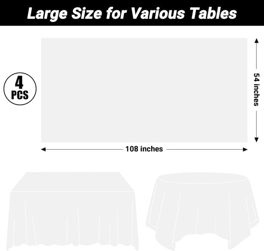 4 Packs White Plastic Tablecloth, Sturdy Disposable Table Cloth, 54 X
