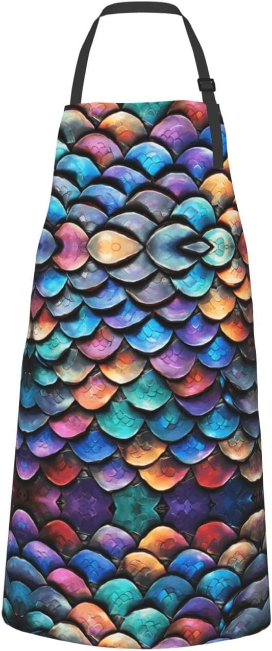 YANYU Dragon Scale Print 28x33 In Kitchen Apron Stylish Chef Apron with Pockets for Cooking Baking Painting