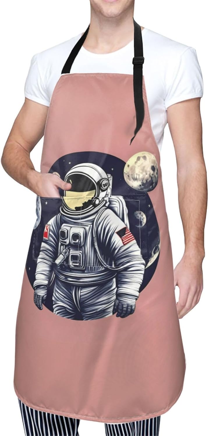 Astronaut on The Moon 1 print Waterproof chef's apron with pocket apron for kitchen cooking baking barbecue and gardening