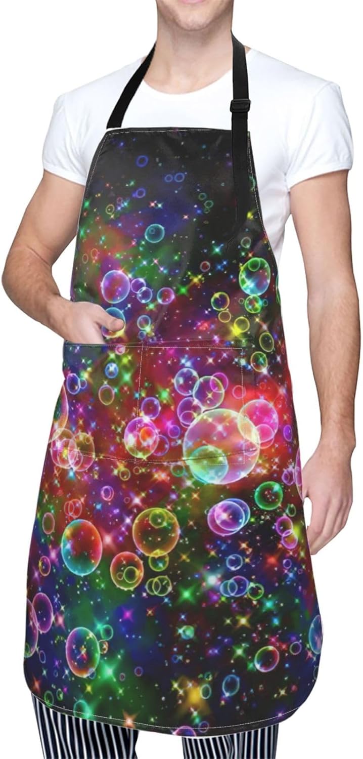 Colorful Rainbow Stars Print 28x33 In Adult Kitchen Apron with Pockets Versatile Chef Smock for Cooking Baking