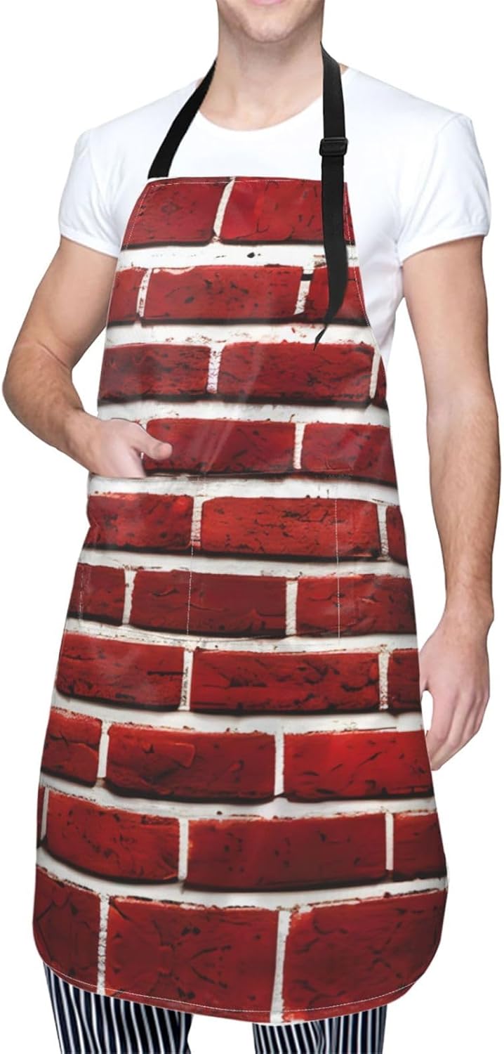 Brick Red Stone print Waterproof chef's apron with pocket apron for kitchen cooking baking barbecue and gardening