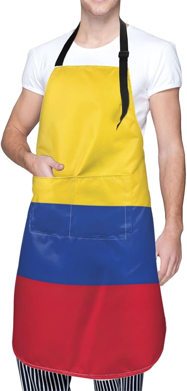 Flag of Colombia Print 28 x 33in Waterproof Apron with Pockets Fashionable Versatile Smock for Baking
