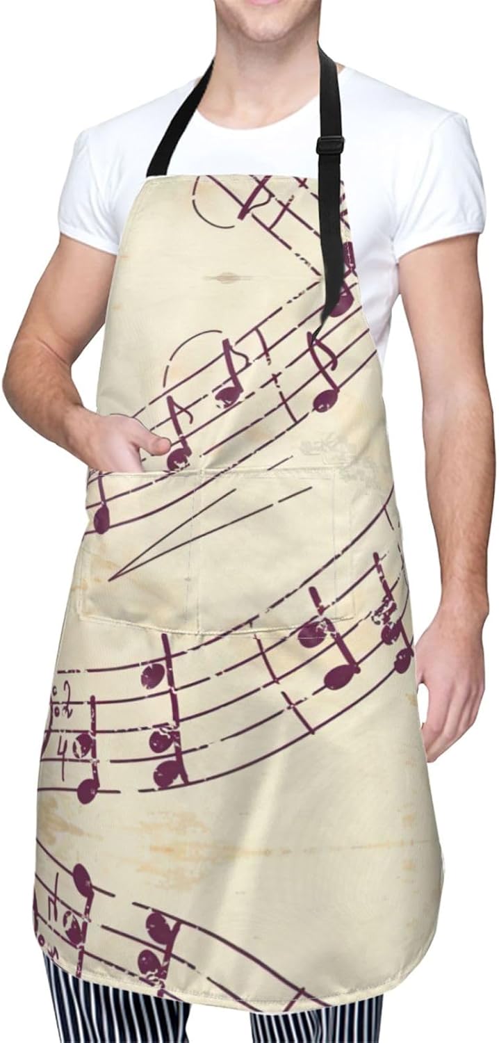 Musical Note Floral Print Laundry apron 28x33 In Waterproof Kitchen Apron with Pockets for Cooking Baking