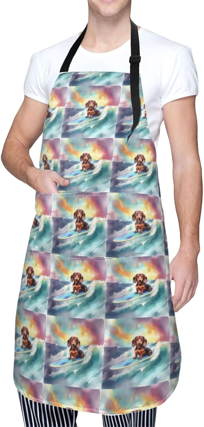 YANYU funny dog Print 28x33 In Kitchen Apron Stylish Chef Apron with Pockets for Cooking Baking Painting