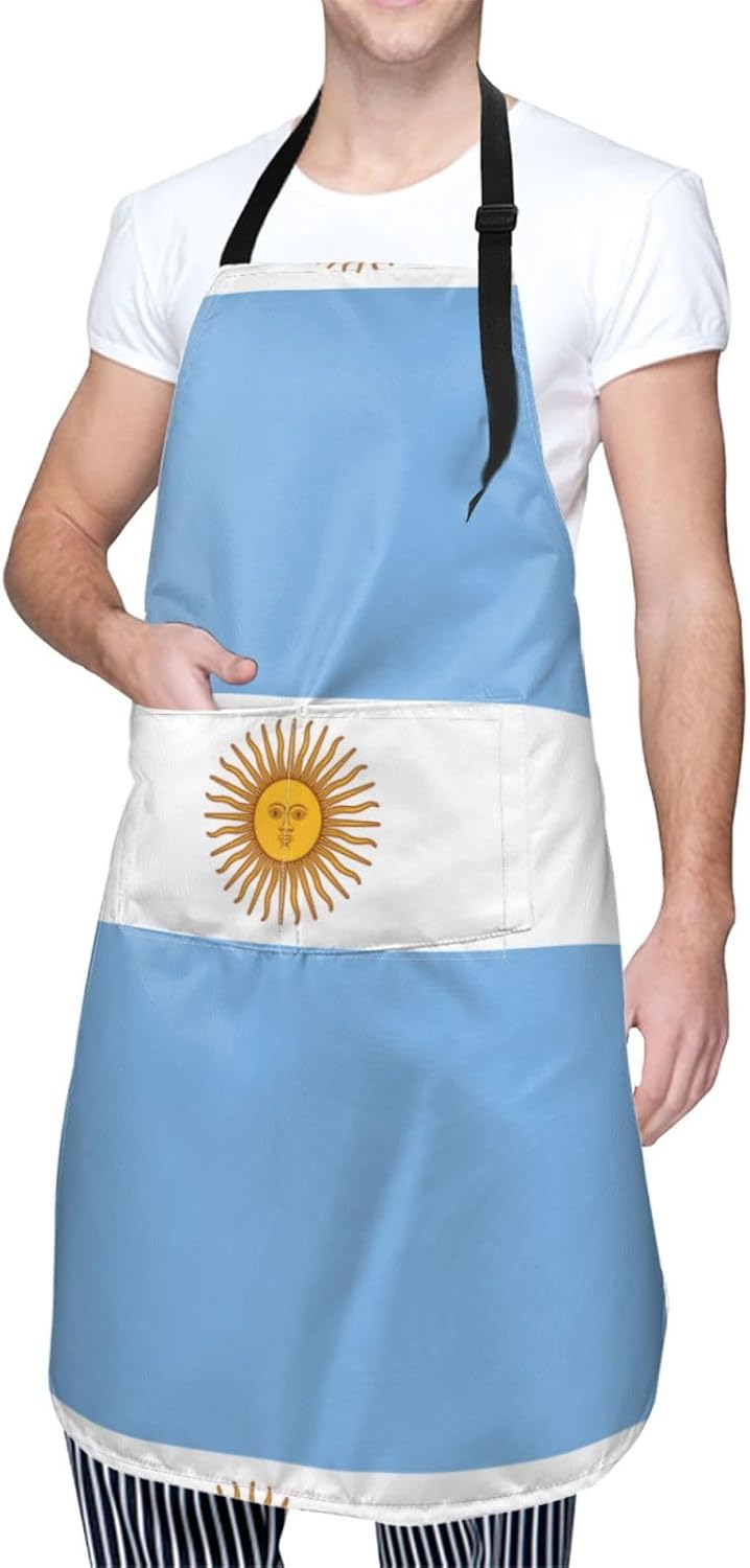 Argentine flag print Waterproof chef's apron with pocket apron for kitchen cooking baking barbecue and gardening