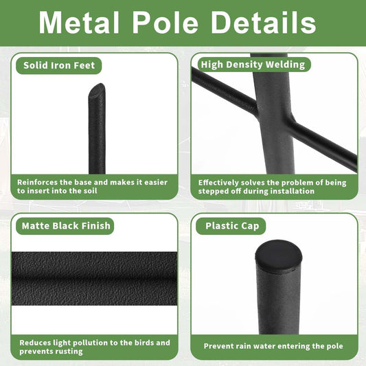 Bird Feeder Pole, 80" Tall Heave Duty Pole with Shepherd Hook 5 Prongs Base for Outdoor Hummingbird Feeders (No Bird Feeder or Baffle)