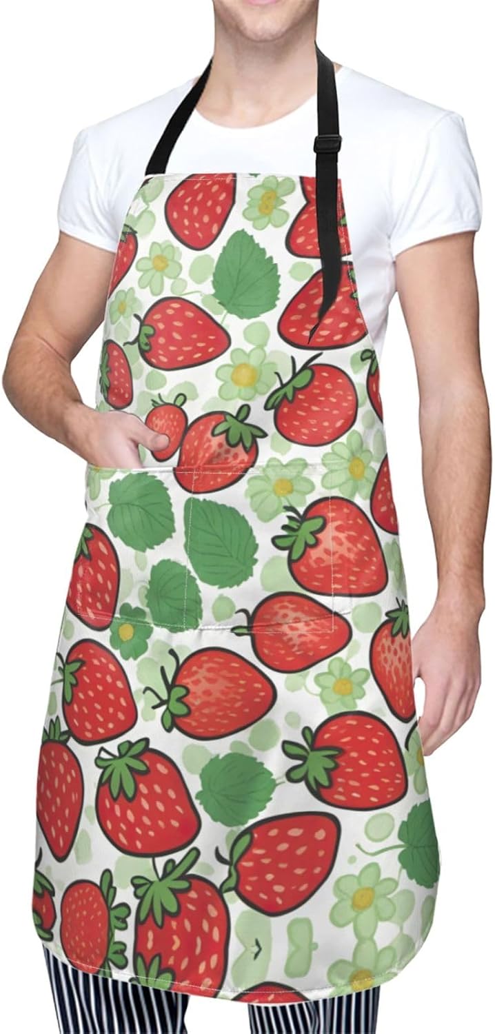 Strawberry pattern print Waterproof chef's apron with pocket apron for