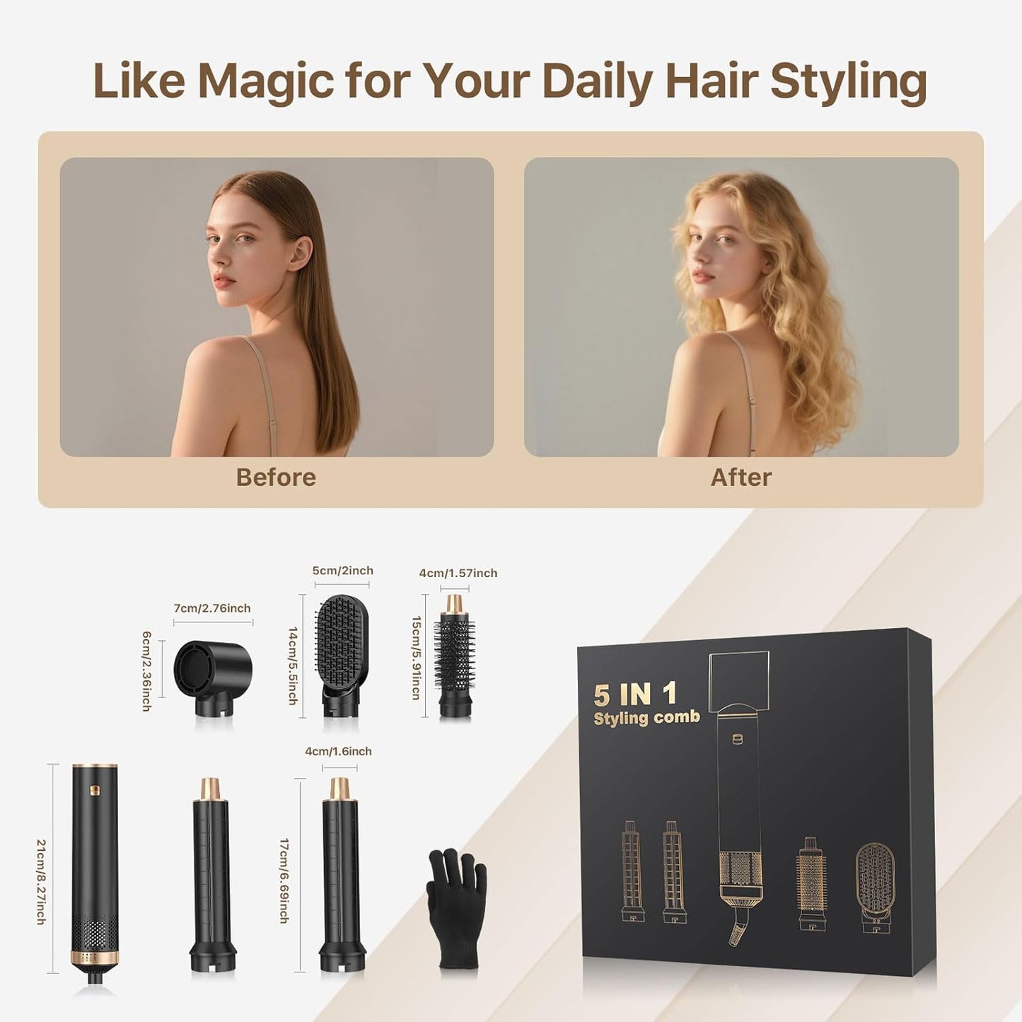 Sendowtek Hot Air Styler Brush Set for Women 5 in 1, 800W 3 Level Temp