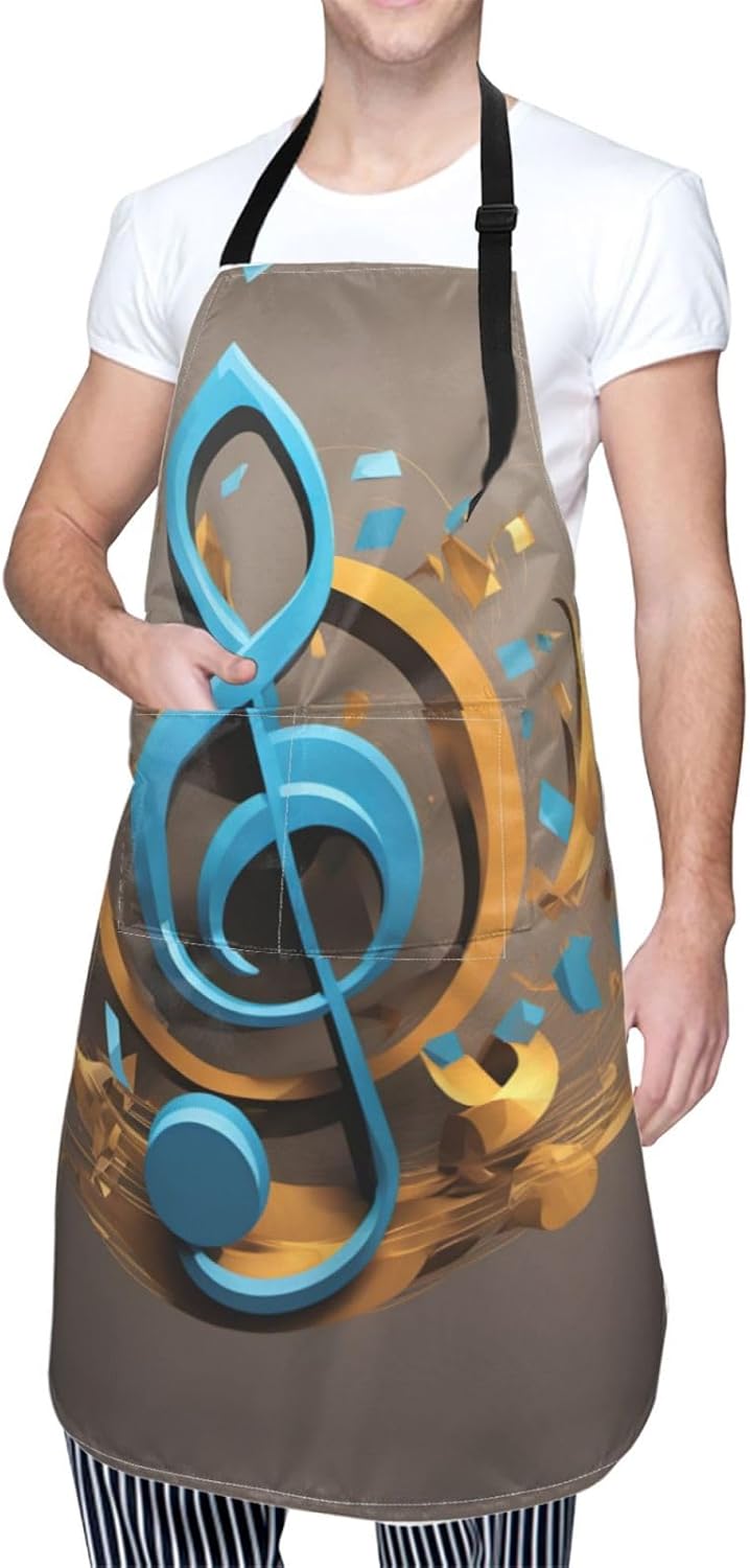 Music Note print Waterproof apron with pocket adjustable cooking apron for adult kitchen bibs to bake