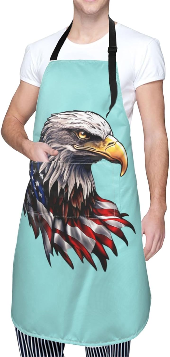 YANYU Flying Eagle Print 28x33 In Kitchen Apron Stylish Chef Apron with Pockets for Cooking Baking Painting