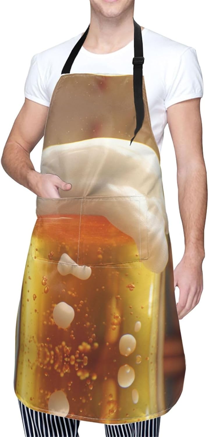 Beer Bubble print Waterproof apron with pocket adjustable cooking apro