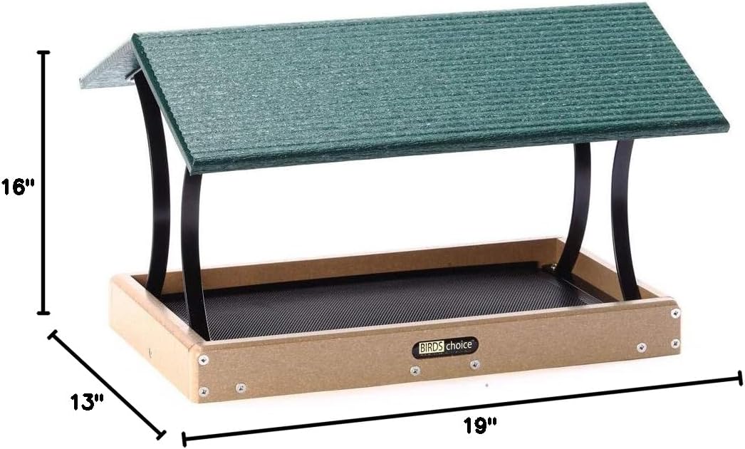 Birds Choice SNFT-300 Fly-Thru Feeder, Recycled Pole Mounted Bird Feeder, Large, Taupe/Green