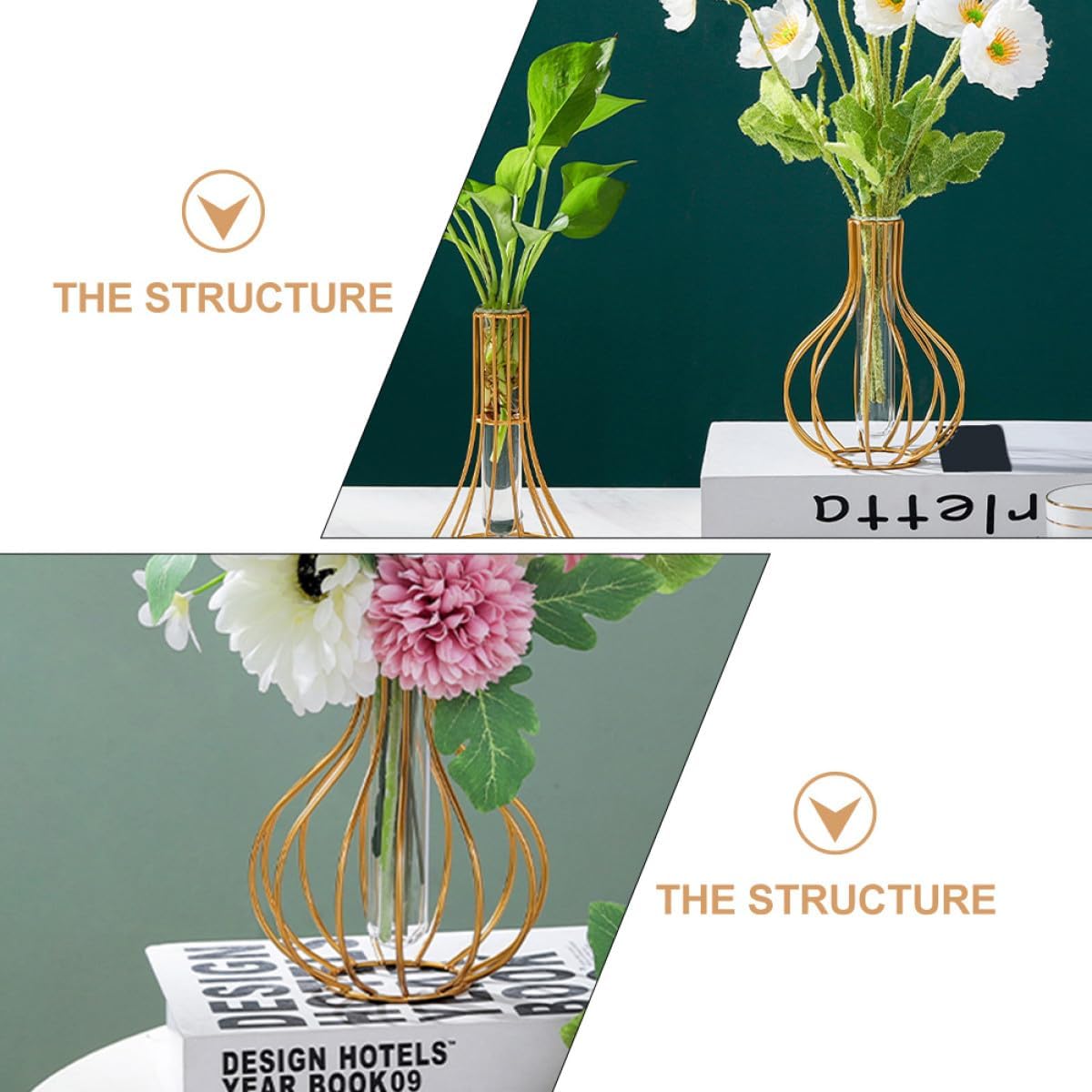 Milisten Iron Art Hydroponics Vase Gourd Shape, Metal Glass Tube Plant