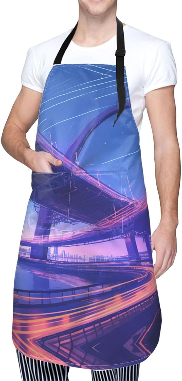 Bay Bridge print Waterproof apron with pocket adjustable cooking apron for adult kitchen bibs to bake