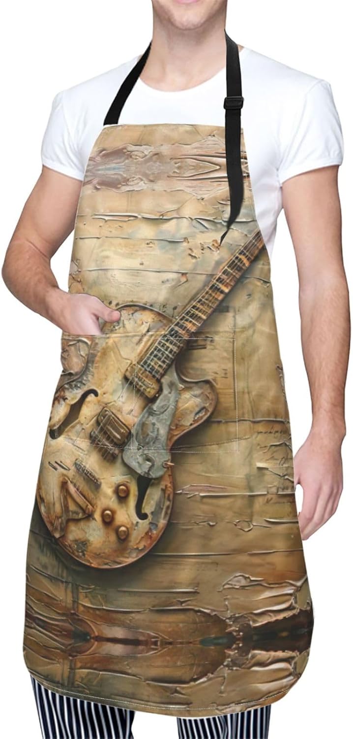 Nice Guitar print Waterproof chef's apron with pocket apron for kitchen cooking baking barbecue and gardening
