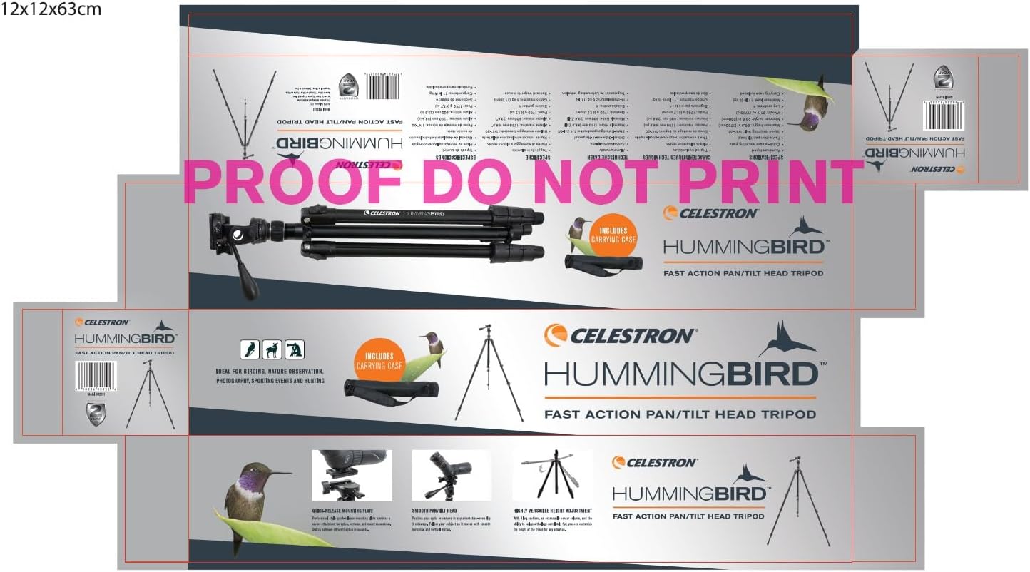 Celestron 82051 Hummingbird Fast Action Pan Tilt Head Tripod for a Spotting Scope, Binocular or Camera, Black