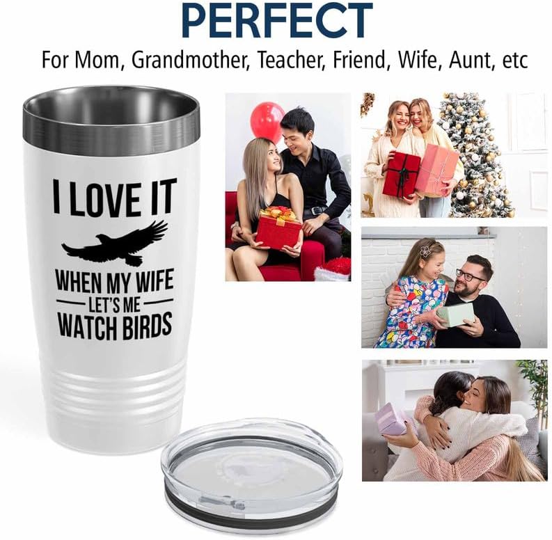 Birding White Edition Viking Tumbler 20oz - Lets me watch birds - Bird Feeder Backyard Birdwatcher Gifts Birding Bird Lover