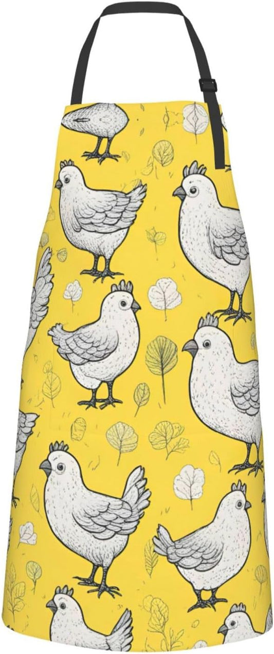 YELLOW chicken print Waterproof chef's apron with pocket apron for kitchen cooking baking barbecue and gardening