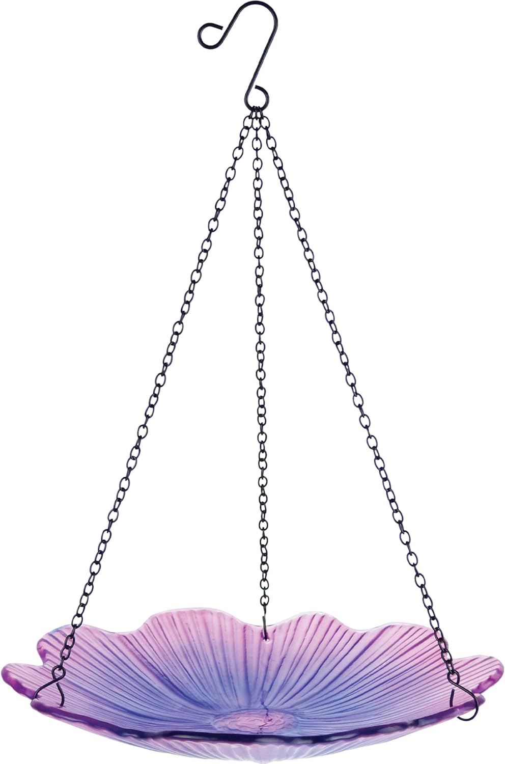 11" Recycled Glass Hanging Combination Bird Feeder and Bath for Wild Birds and Outdoor Décor, 0.625 Quart Capacity, Violet Begonia Floral Design, Hanging Chains Included