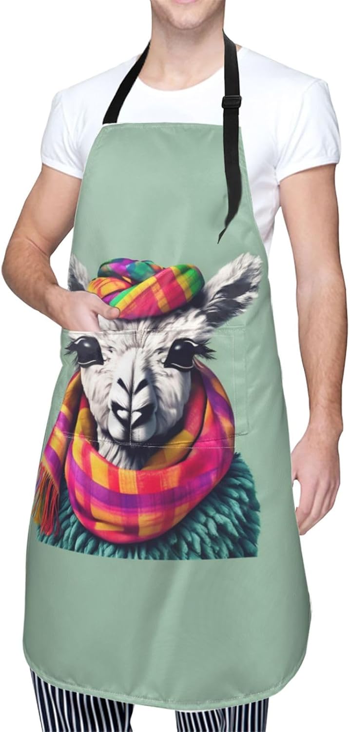 Llama in A Scarf print Waterproof chef's apron with pocket apron for kitchen cooking baking barbecue and gardening