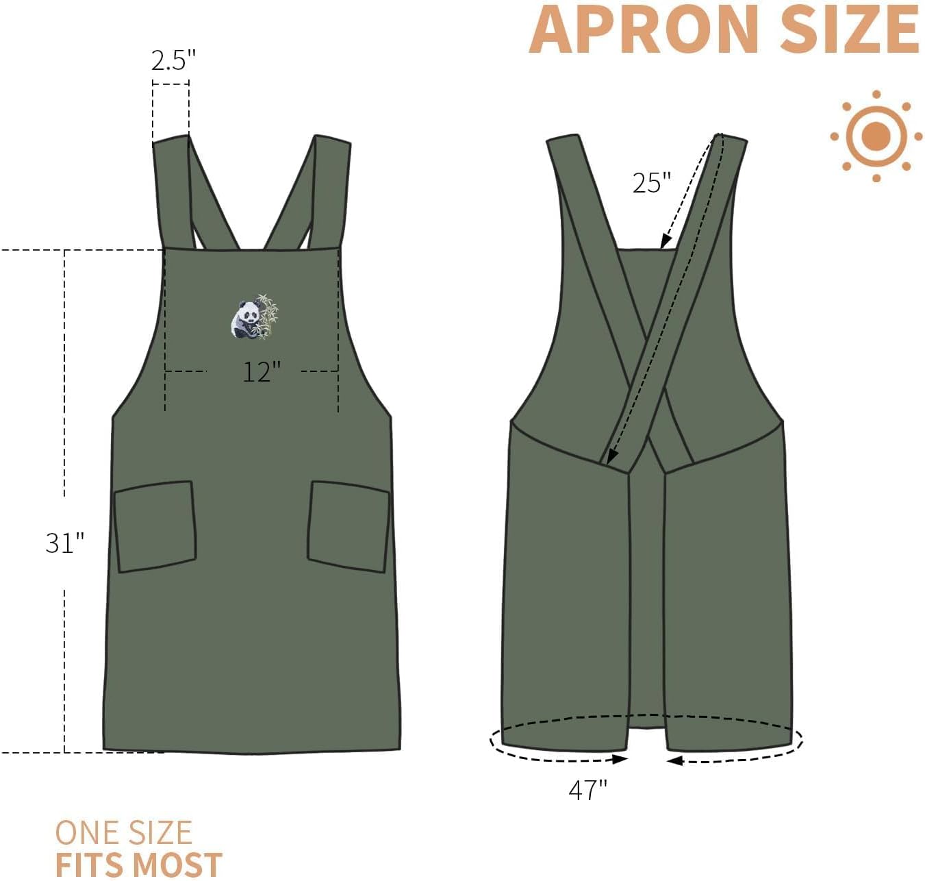 Cotton Apron for Women with Pockets, Cross Back Gardening Apron for Co