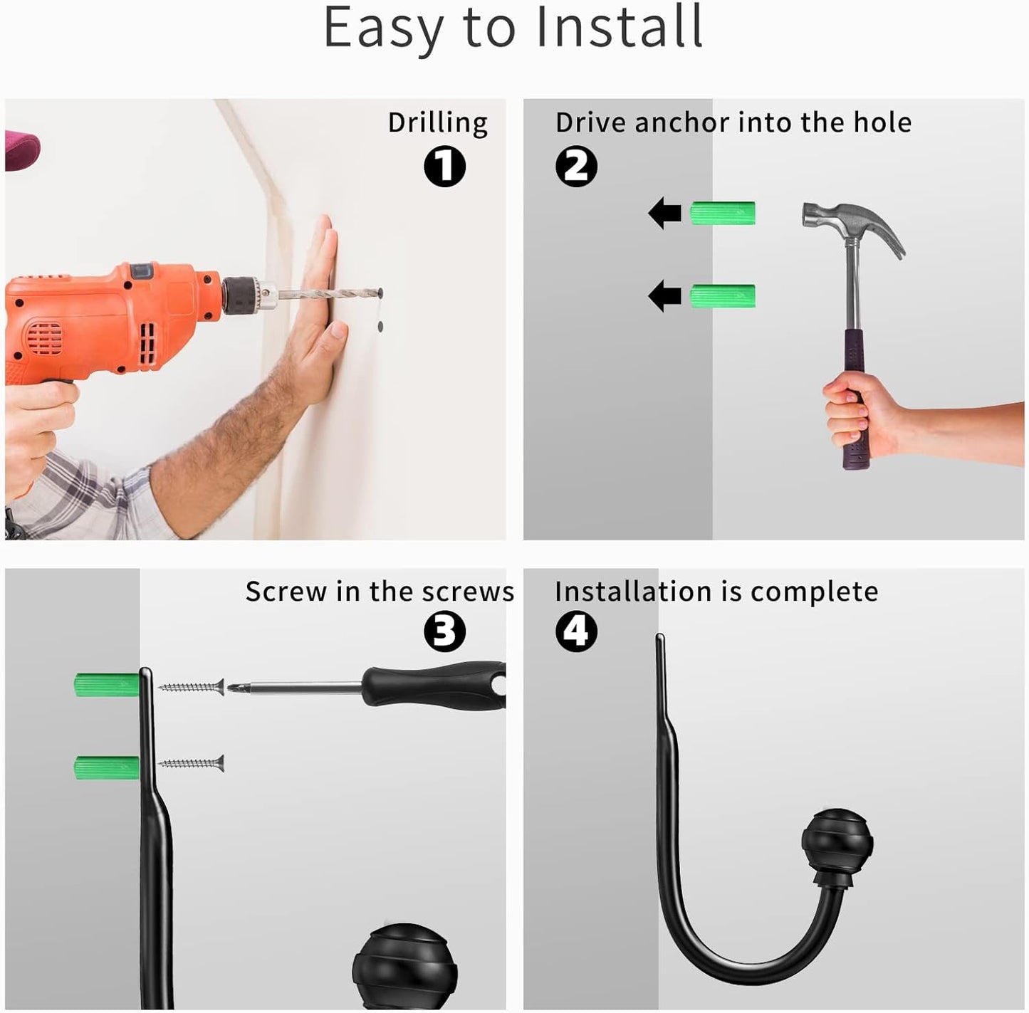 Hion Curtain Holdbacks Black 2pcs, Curtain Tiebacks Wall Mounted Curtain Hooks Holders for Drapes