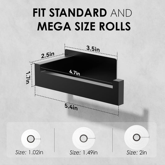 Auxmir Matte Black Toilet Paper Holder, Self Adhesive Toilet Roll Holder Wall Mount, Premium Thicken SUS304 Stainless Steel, Rustproof No Drilling Toilet Tissue Holder for Bathroom Kitchen Washroom RV