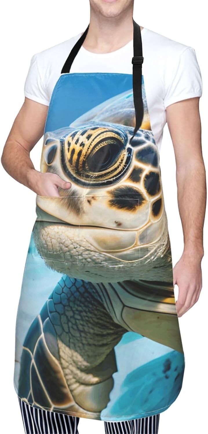 YANYU Big Sea Turtle Print 28x33 In Kitchen Apron Stylish Chef Apron with Pockets for Cooking Baking Painting
