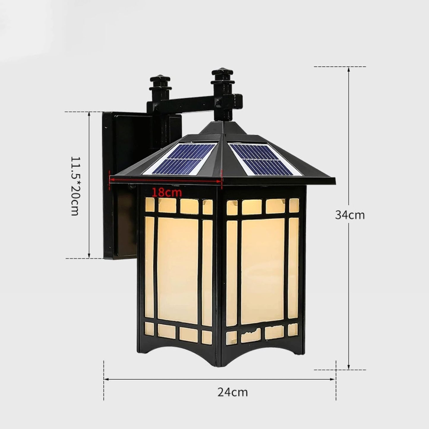 Solar Powered Outdoor Wall Lantern, E27 Wall Lamp with Classic Lattice Glass Shade, Cast Aluminum Waterproof Wall Light, Black Exterior Wall Mounted Lighting for Garden, Patio, Porch, Yard