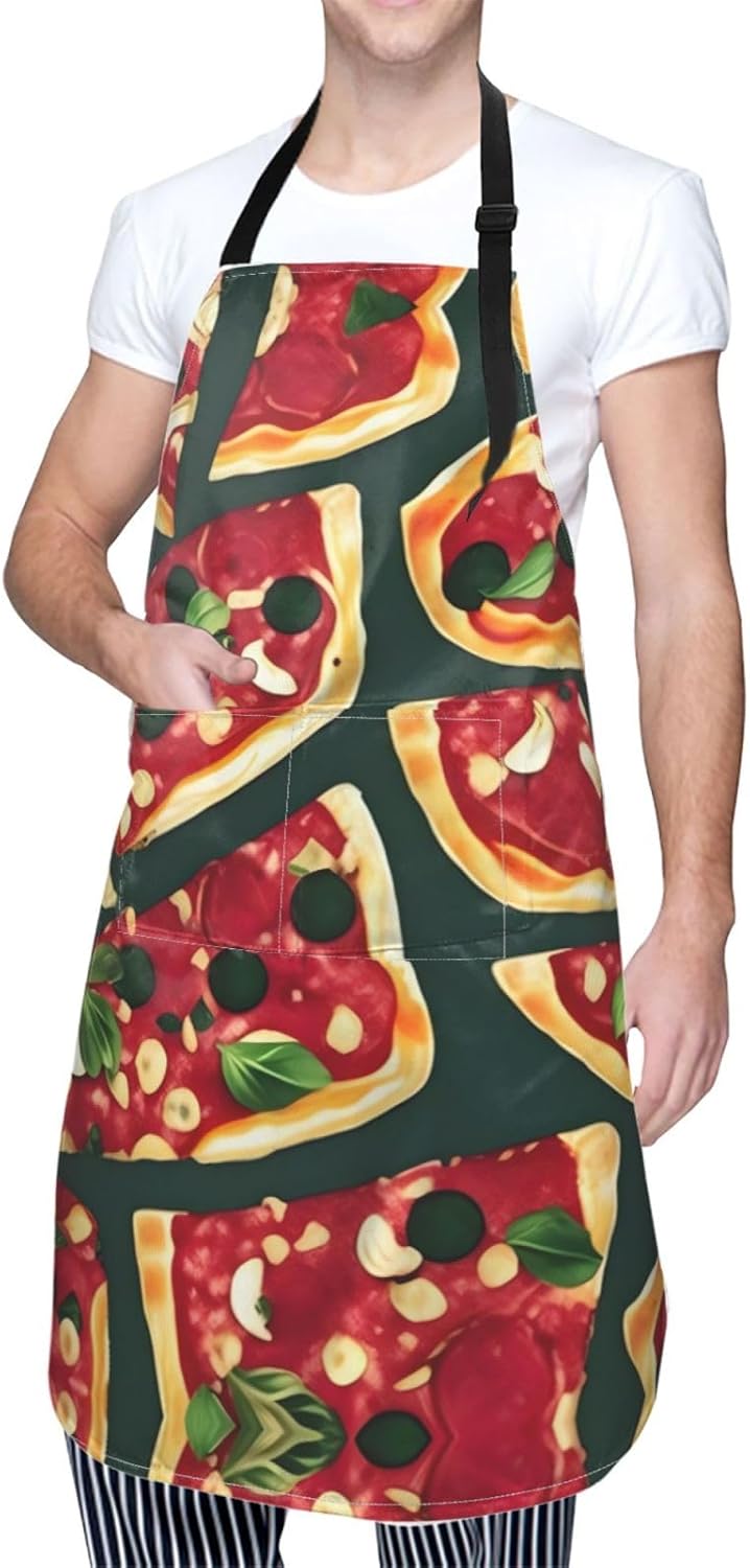 Pizza Pattern print Waterproof chef's apron with pocket apron for kitchen cooking baking barbecue and gardening