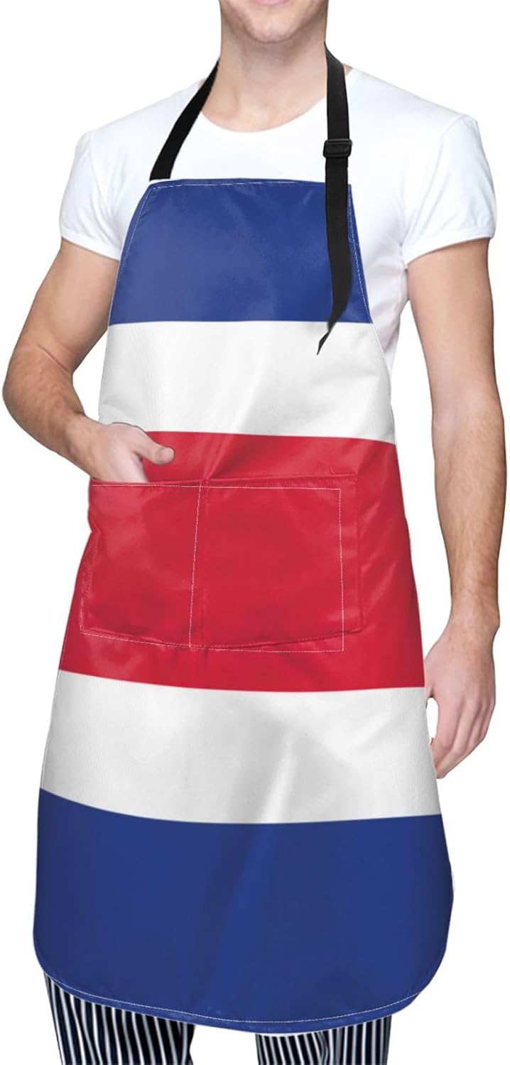 Flag of Costa Rica Print Laundry apron 28x33 In Waterproof Kitchen Apron with Pockets for Cooking Baking