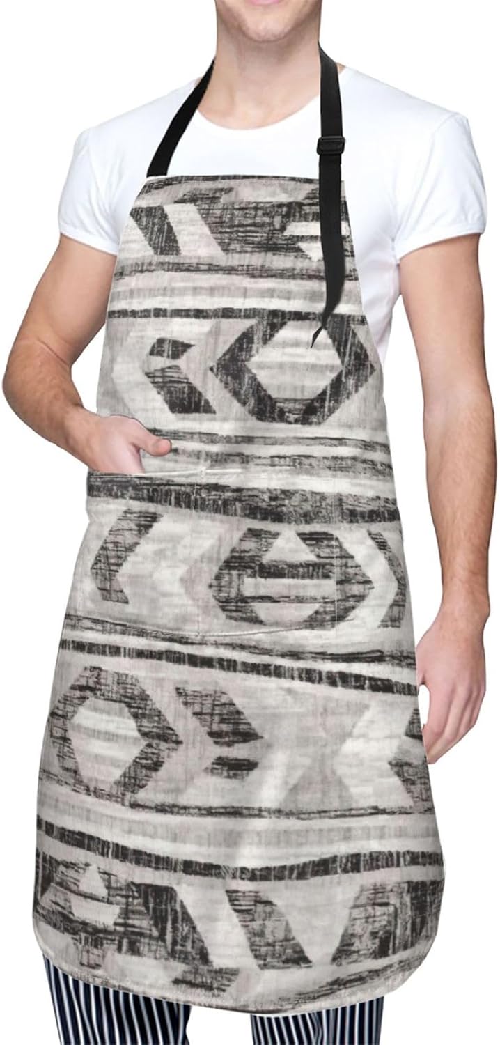 Grey Tribal Print Laundry apron 28x33 In Waterproof Kitchen Apron with Pockets for Cooking Baking