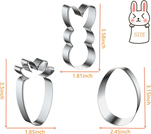 Easter Cookie Cutters, 3 Pieces Carrot Egg Bunny Rabbite Shapes Metal Cookie Cutters Stainless Steel Sets Holiday Themed Baking Kit