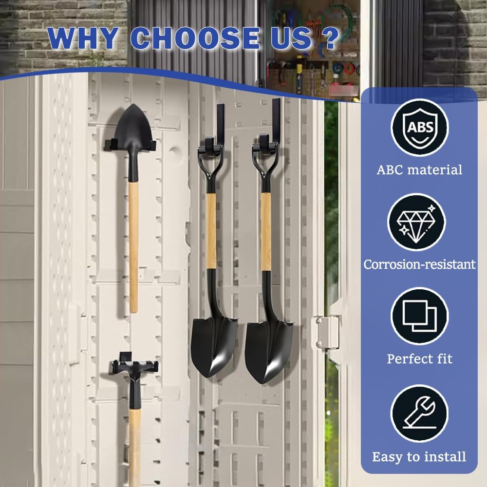 6Pcs Heavy Duty ABS Storage Shed Hooks, J/U/V Shapes Wall Mounted Organizers for Ladders, Garden Rakes, Bulk Tools & Shed Accessories