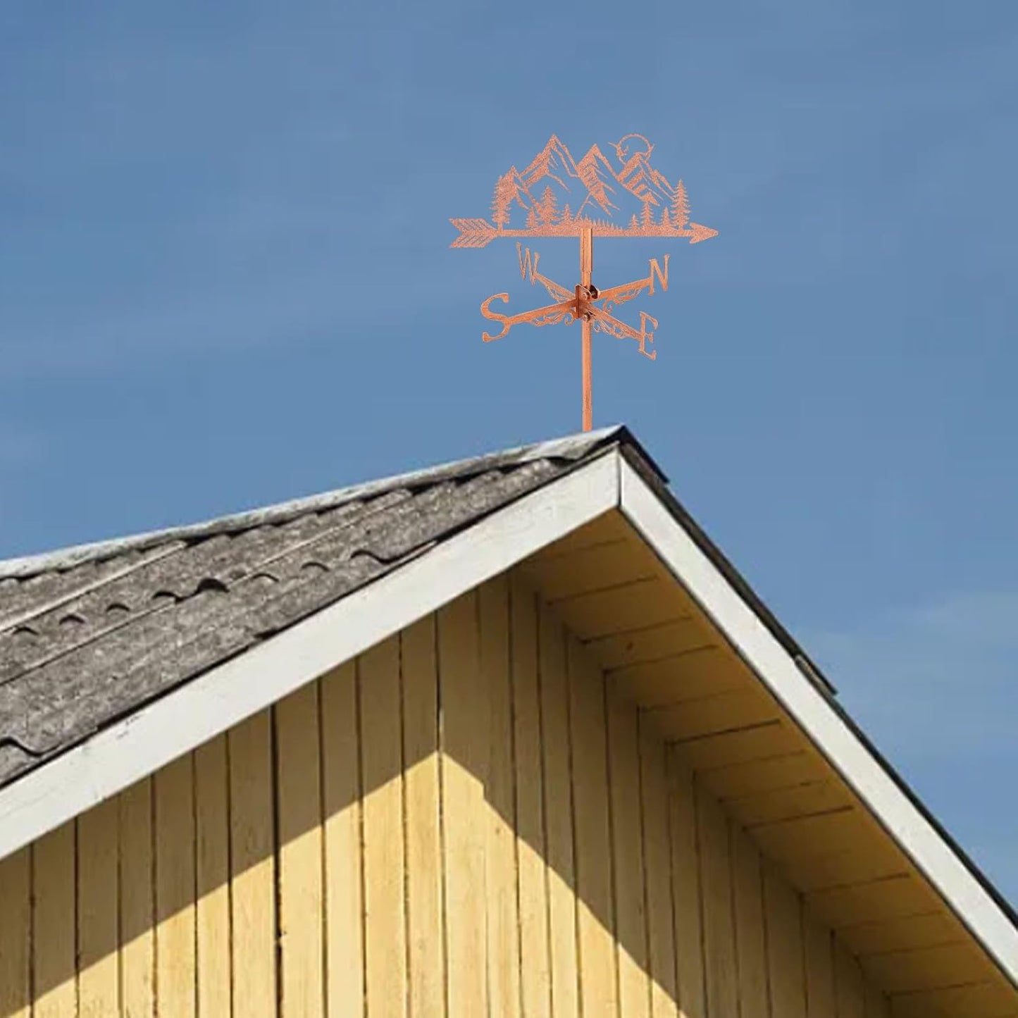 SUPERDANT Mountain Weathervane Forest Tree Sun Weather Vane for Yard Metal Wind Vanes Roof Mount for Outside Garden Copper Red Weathervanes Farmhouse Farm Barn Sheds Patio Outdoor Decorations Gifts