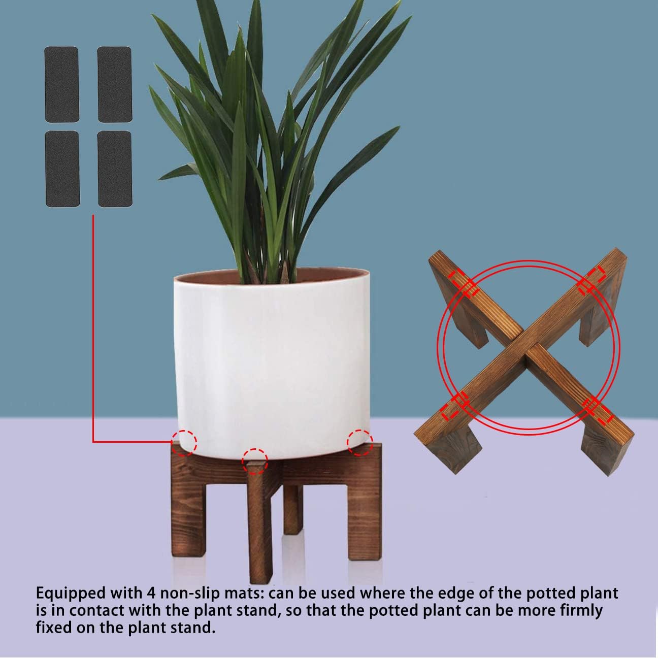 Gendral Forwepup Wood Plant Stand, Mid Century Modern Planter, Rattan Flower Pot Stand, Low Short Plant Stands for Indoor - Boho Rustic Wooden Stool for Plant Pot Holder, Fit 5-15 Inch Pot