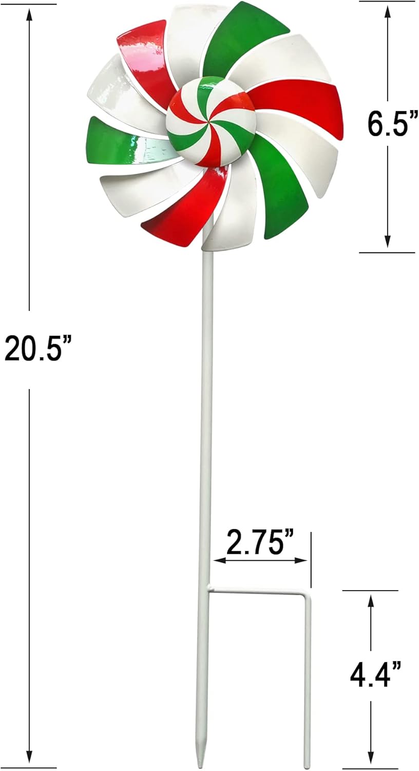 3 Pack Outdoor Metal Lollipop Wind Spinners Yard & Patio Christmas Dec