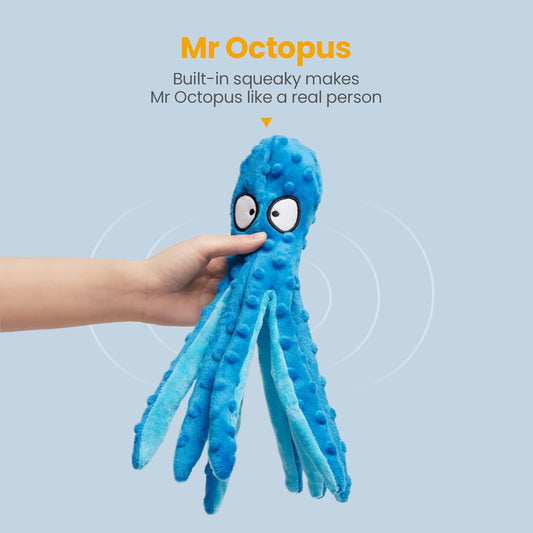 HGB Squeaky Dog Toys - Octopus No Stuffing Crinkle Plush Large Dog Toy
