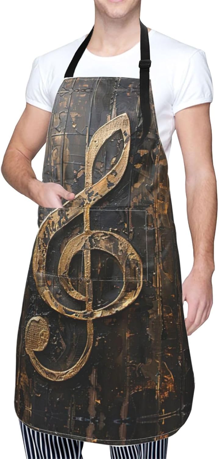 Music Symbol Print Laundry apron 28x33 In Waterproof Kitchen Apron with Pockets for Cooking Baking