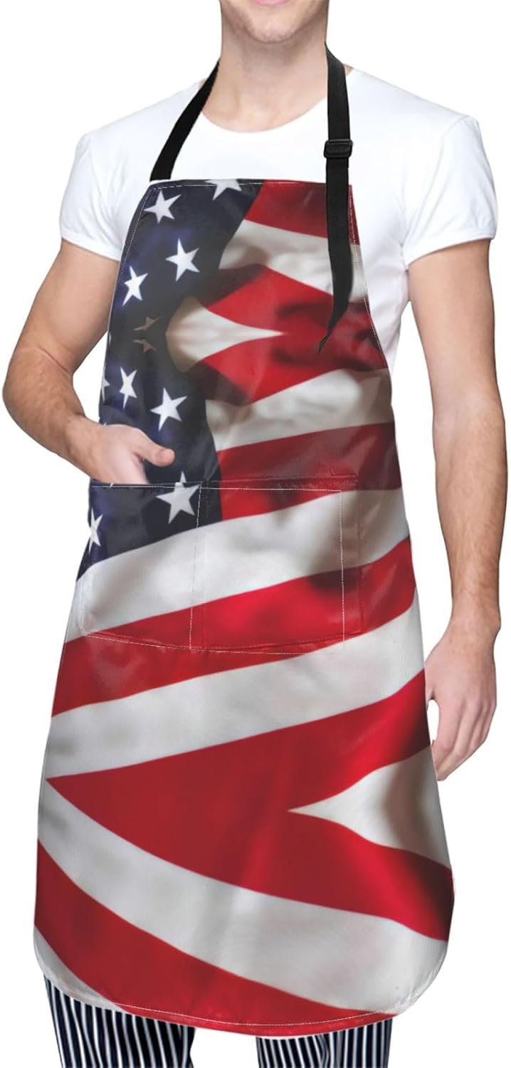 American Flag1 Print Laundry apron 28x33 In Waterproof Kitchen Apron with Pockets for Cooking Baking