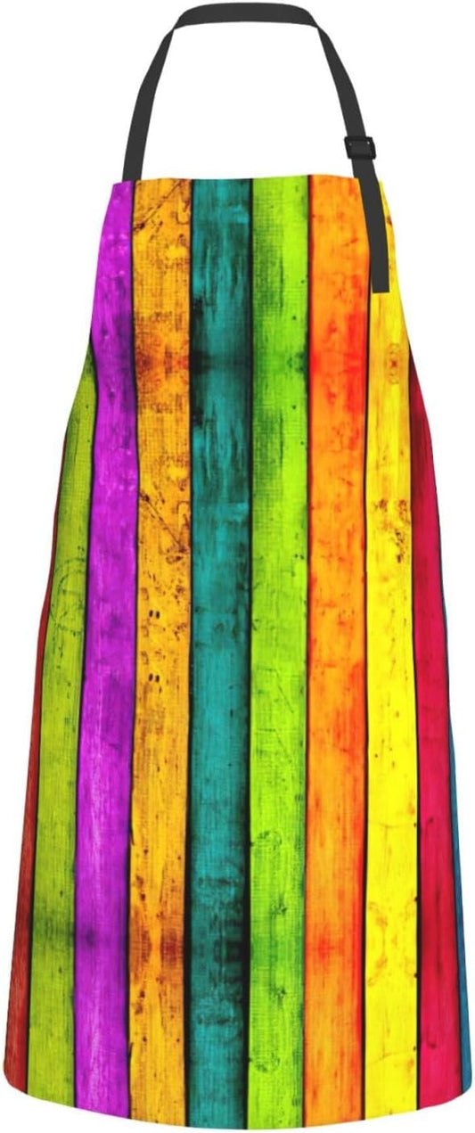 Colored Wooden Board Print Laundry apron 28x33 In Waterproof Kitchen A